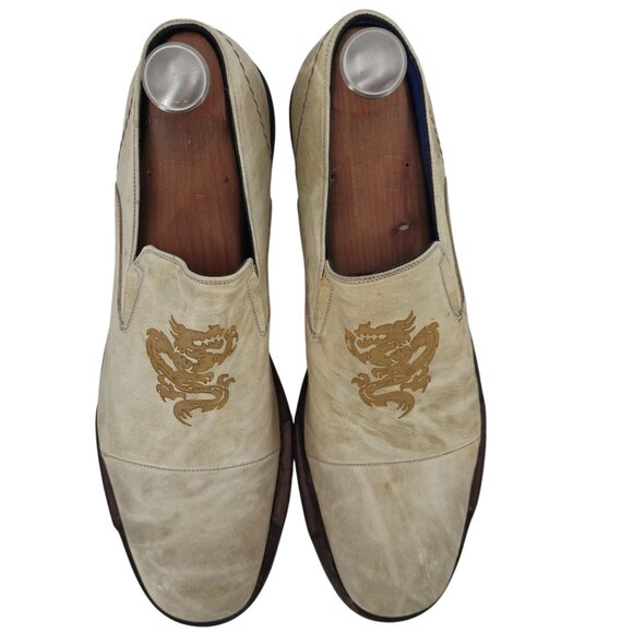 Mark Nason Italy Rock Never Dies Men 11 Beige Dragon Leather Dress Shoes Loafers - Picture 2 of 12